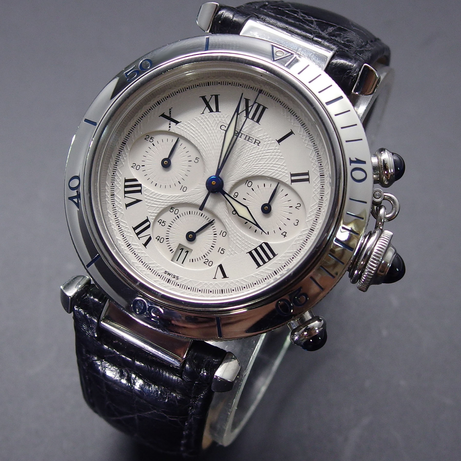 トケマー:美品 カルティエ パシャ 38mm クロノグラフ クオーツ 箱付き 