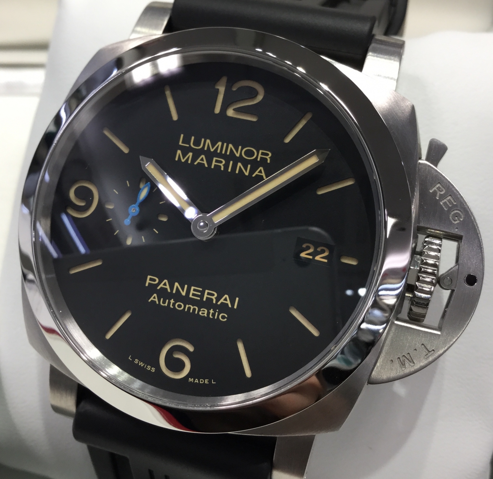 パネライ PANERAI PAM01313 ルミノール マリーナ 1950 3DAYS アッチャイオ デイト 自動巻き メンズ 美品 内箱・保証書付き_744407