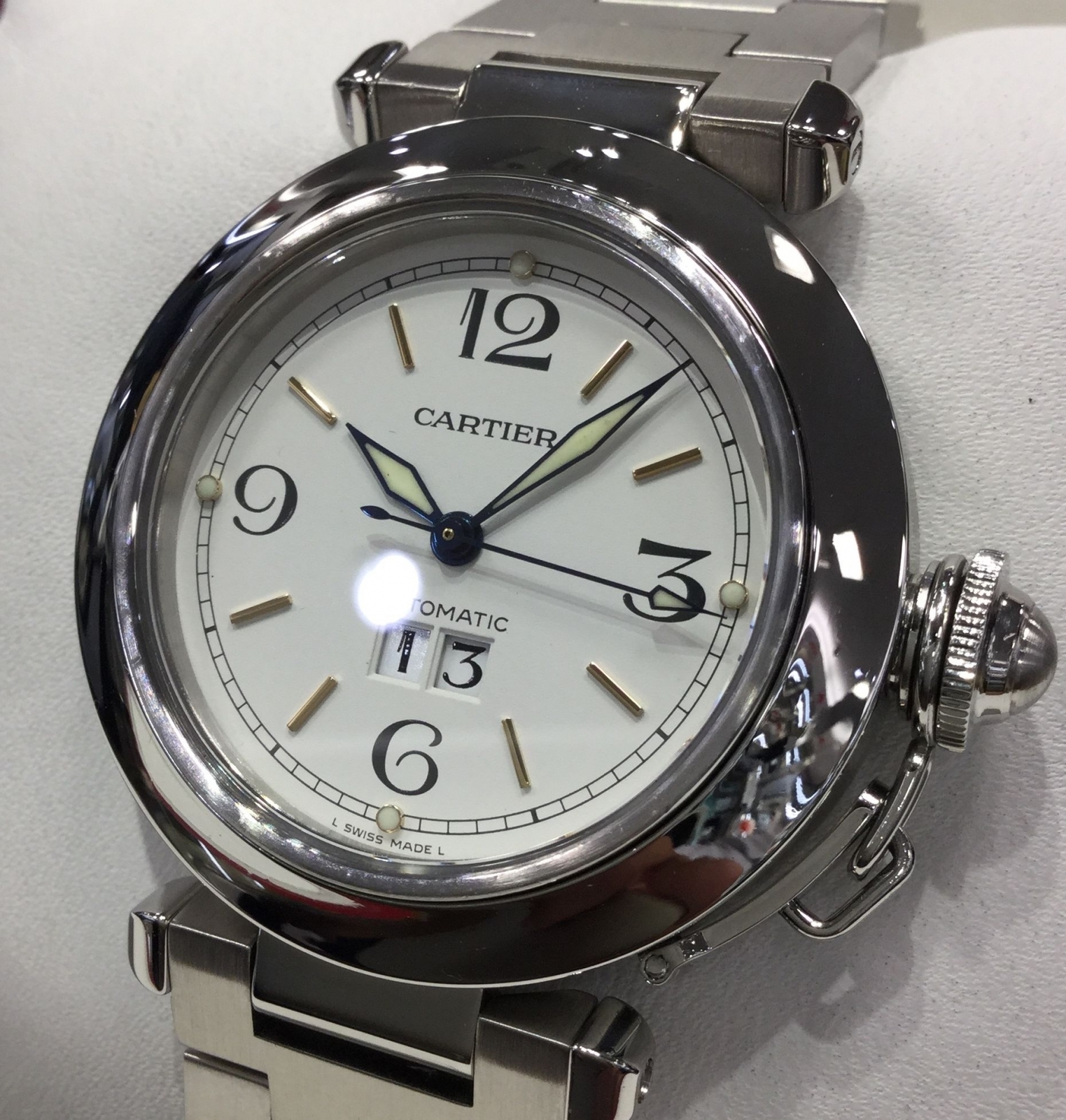 【Cartier】カルティエ パシャC ビッグデイト 自動巻き SS/AT 白文字盤 W31044M7 hm06138tg