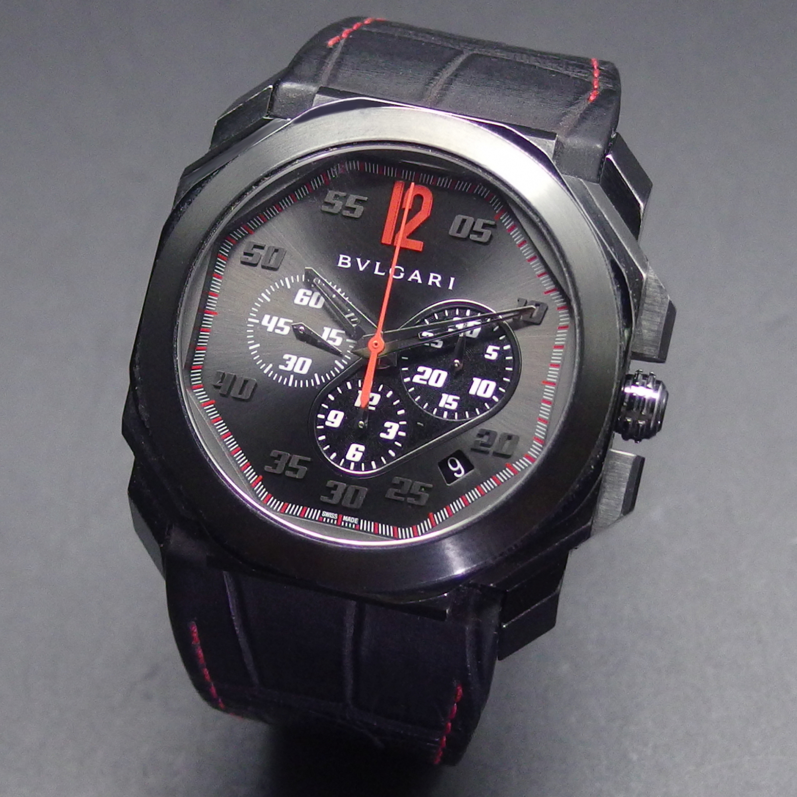 【117749】BVLGARI ブルガリ  BG041SCH オクトヴェロッチェシモクロノ グレーダイヤル SS/レザー（クロコ） 自動巻き 純正ボックス 腕時計 時計 WATCH メンズ 男性 男 紳士