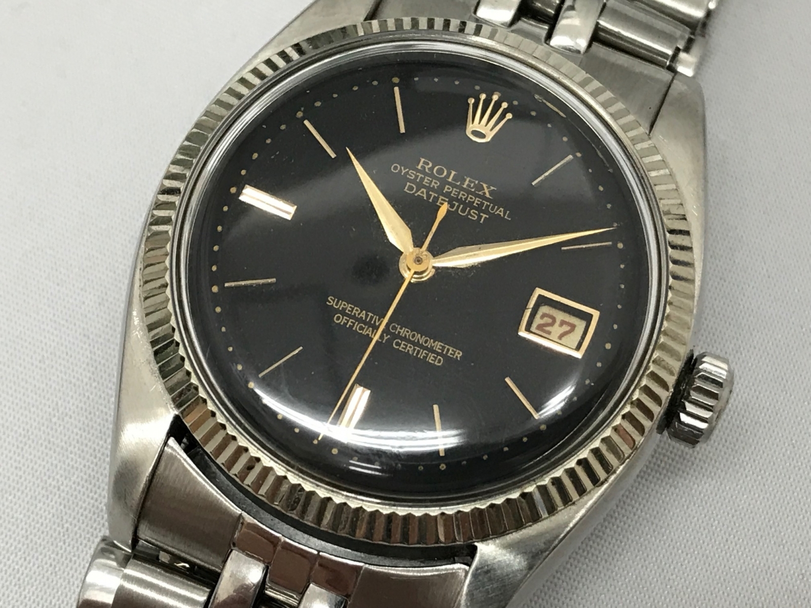 【現金特価】ロレックス デイトジャスト 6305/1 941,97番 セミバブル 金レター USAブレス 黒文字盤 中古B 820105276