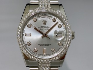 トケマー :: ROLEX / ロレックス :: 【現金特価】ROLEX ロレックス デイデイト 118346A D番 中古B メンズ アイスブルー文字盤 自動巻 ブレスセンターダイヤ 10045457 (159809)