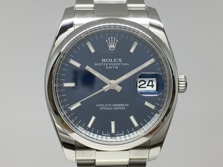 トケマー :: ROLEX / ロレックス :: 【現金特価】 ロレックス オイスターパーペチュアル デイト 115200 ランダム番 メンズ 青文字盤 自動巻 中古AB 10000508 (130372)