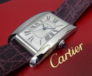 2017年新作 美品 国内正規品 Cartier カルティエ タンクアメリカン LM シルバー WSTA0018 メンズ 自動巻 国際保証書あり 純正箱あり 本物 (206627)